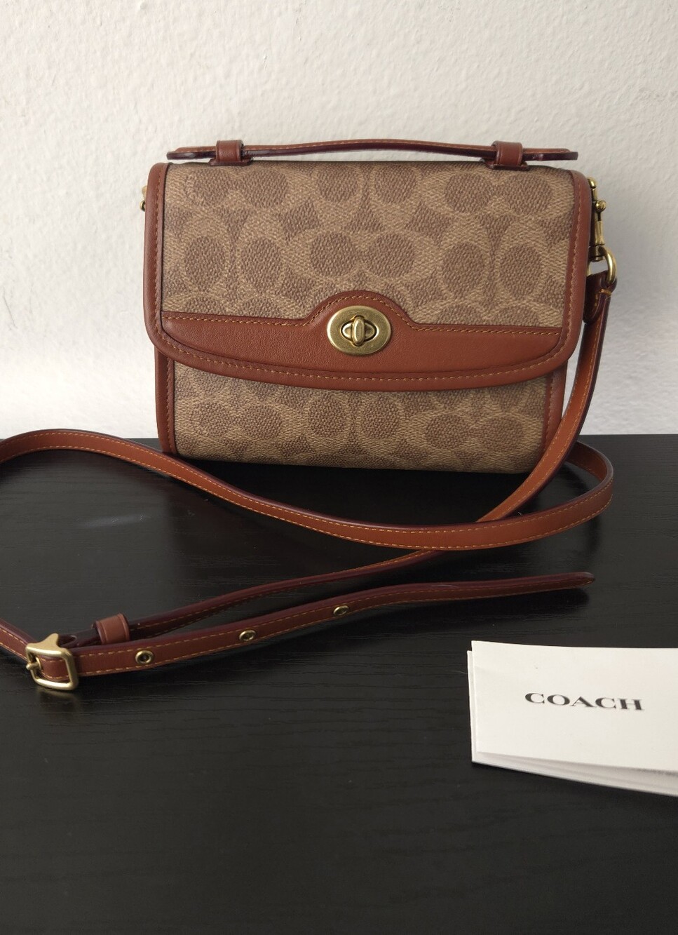 Coach Kip Turnlock Crossbody Signature Canvas Leather Trim Tan Rust NWOT C4204